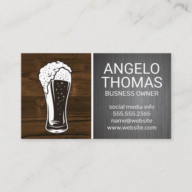 Pint of Beer | Wood and Metal Business Card (Front)