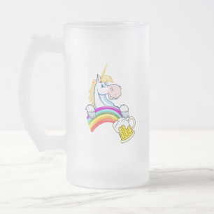 Pint of Gold at End of Rainbow (Plus Unicorn) Frosted Glass Beer Mug