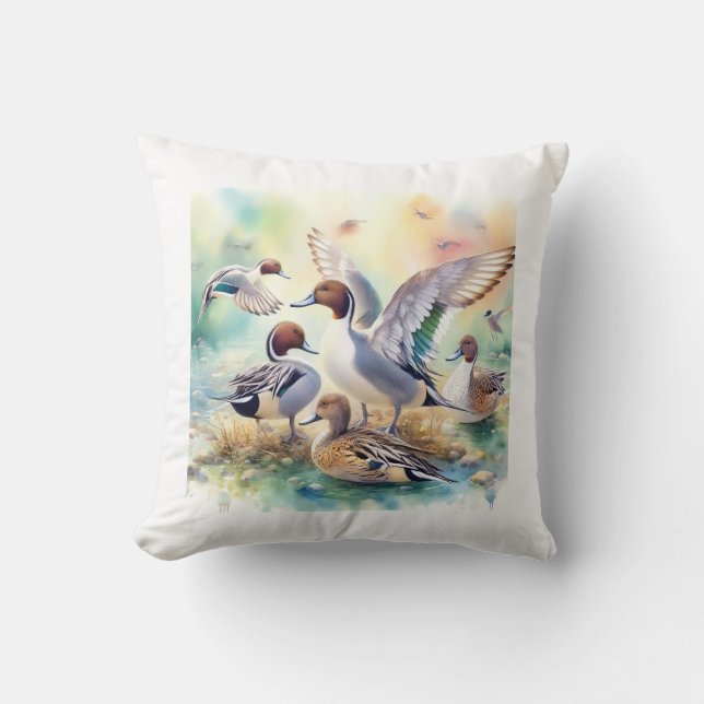 Pintail Duck Abanico pechipinto 020624AREF107 - Wa Throw Pillow (Front)