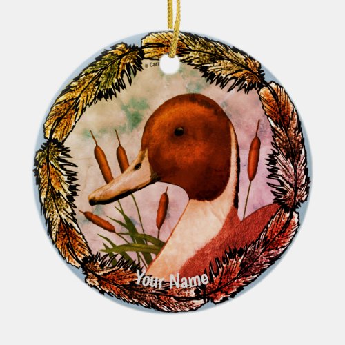 Pintail Duck Head  custom name  Ceramic Ornament
