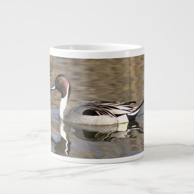 Pintail Duck Swims In A Pond Giant Coffee Mug (Front)