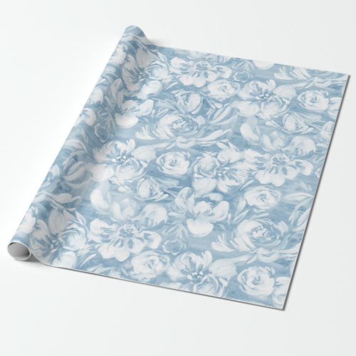 Pinted white flowers on blue wrapping paper