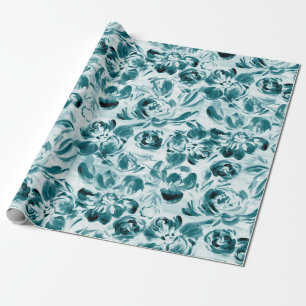 Pinted white flowers on dark aqua wrapping paper