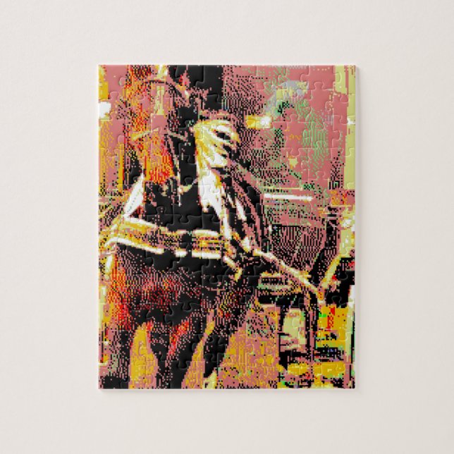 Pinto Amish Horse 8-Bit Art Jigsaw Puzzle (Vertical)