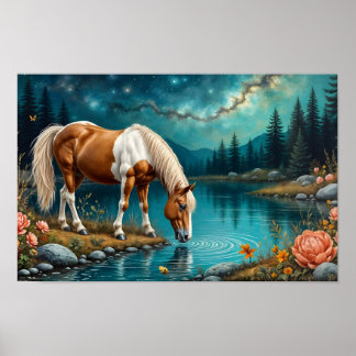 Pinto drinking water under the stars poster