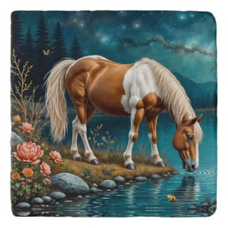 Pinto drinking water under the stars trivet