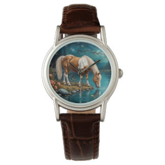 Pinto drinking water under the stars watch