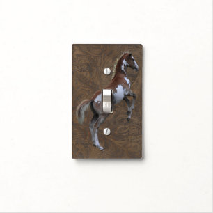 Pinto Filly Ranch Horse & Tooled leather-effect Light Switch Cover