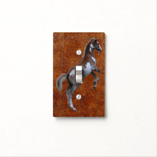 Pinto Filly Ranch Horse & Tooled leather-effect Light Switch Cover