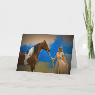 Pinto horse and Lady Card