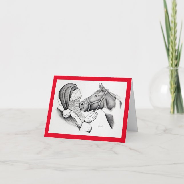 Pinto Horse and Santa Claus Thank You Card (Front)