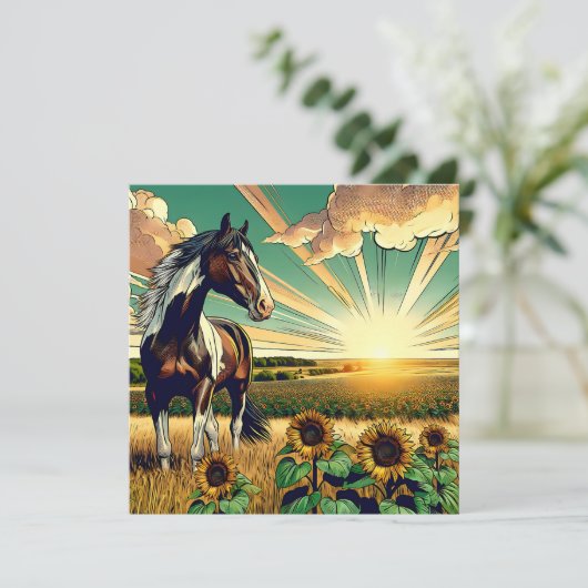 Pinto Horse in a Sunflower Field (Standing Front)