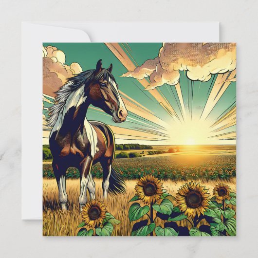 Pinto Horse in a Sunflower Field (Front)