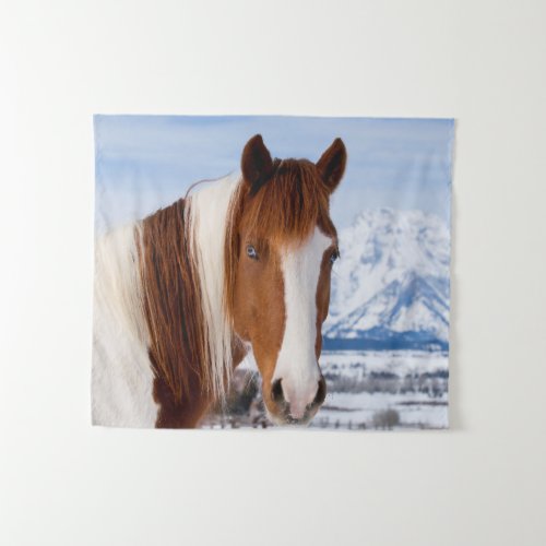 Pinto Horse Mount Moran in Winter Tapestry