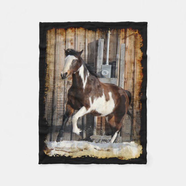 Pinto Horse On The Run Fleece Blanket (Front)