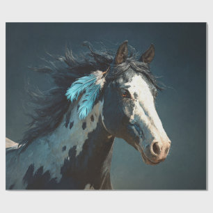 Pinto Mustang Horse Feather Accent Decoupage Wrapping Paper