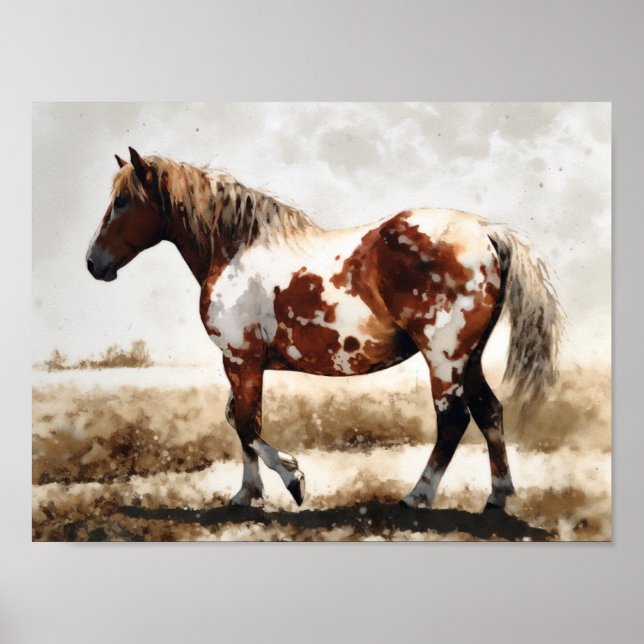 Pinto Mustang Horse Painting Poster (Front)