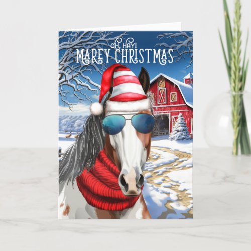 Pinto Paint Horse Funny MAREy Christmas Holiday Card