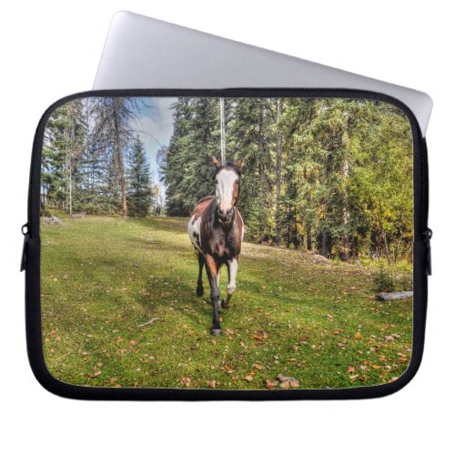 Pinto Ranch Horse Running in a Forested Field Laptop Sleeve