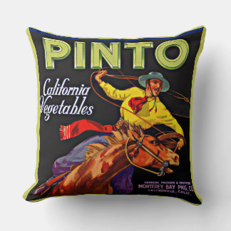 Pinto vegetable crate label print throw pillow