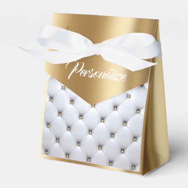 Pintuck look white and gold elegant  favor boxes (Front Side)