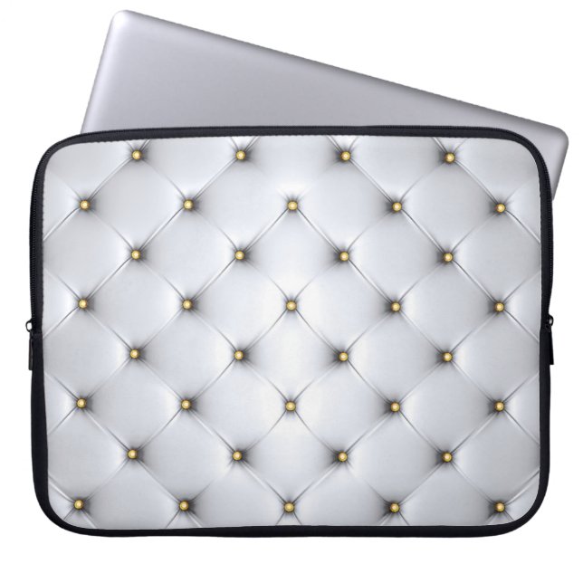 Pintuck look white and gold elegant  laptop sleeve (Front)