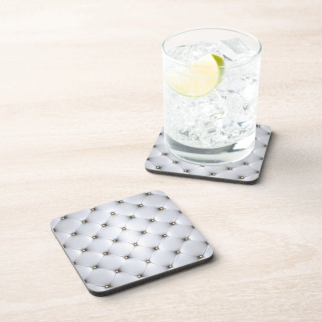 Pintuck look whitecand gold elegant  beverage coaster (Right Side)
