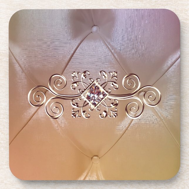 Pintuck satin and pink diamond look coaster (Front)