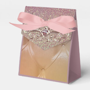 Pintuck satin pink diamond glitter look favor box