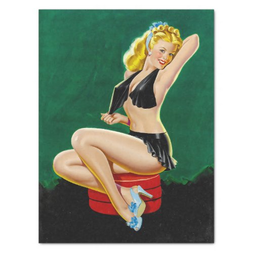Pinup Art _ Beautiful Young Woman Dressed in Black Tissue Paper