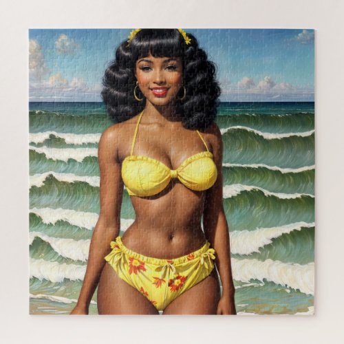 Pinup Black Girl Melanin Bikini Model Jigsaw Puzzle