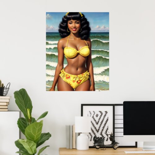 Pinup Black Girl Melanin Bikini Model Poster