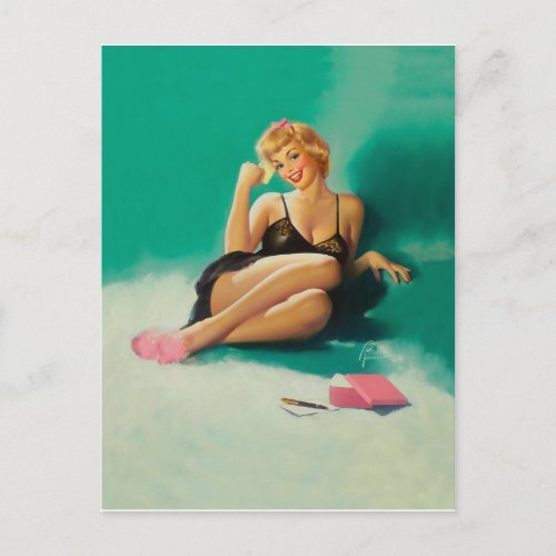 Pinup blond girl with phone number for you postcard
