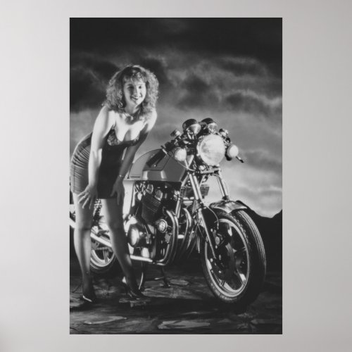 Pinup Girl And Motorbike Poster