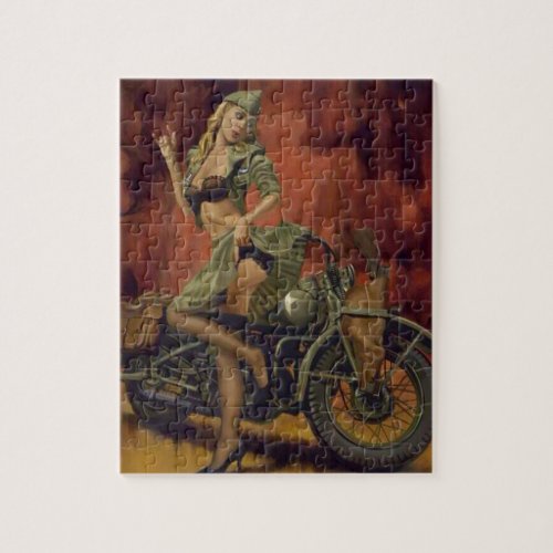 PINUP GIRL AND MOTORCYCLE JIGSAW PUZZLE