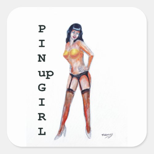 pinup girl art square sticker