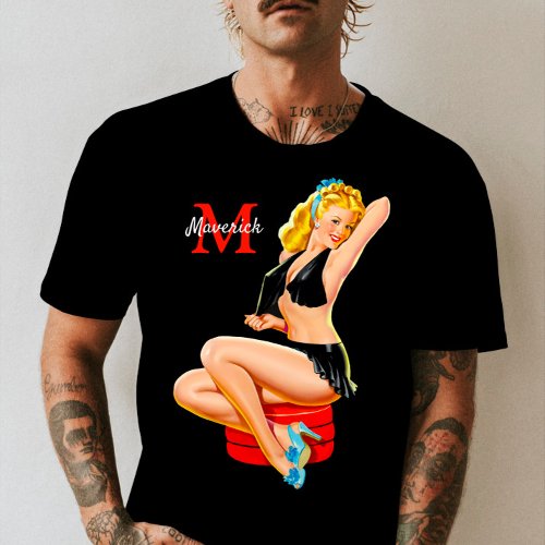 Pinup Girl _ Beautiful Blond Dressed in Black T_Shirt