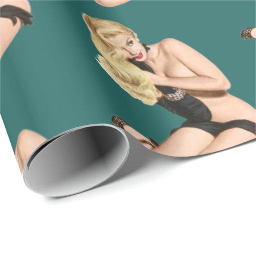 pinup girl blond wrapping paper