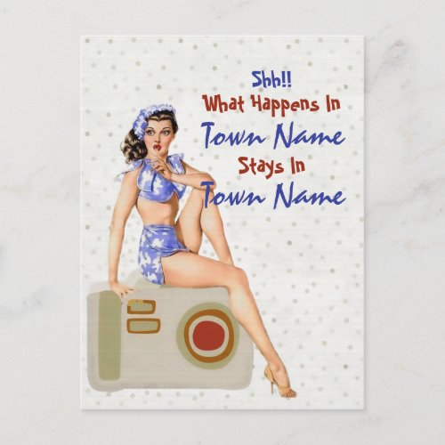 Pinup Girl  Funny Quote What Happens Stays  Postcard