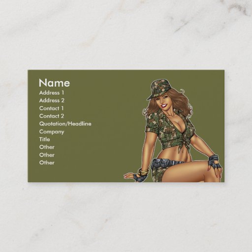 Customizable Dark Haired Army or Military Pinup Girl 3by Al Rio Business Card Templates