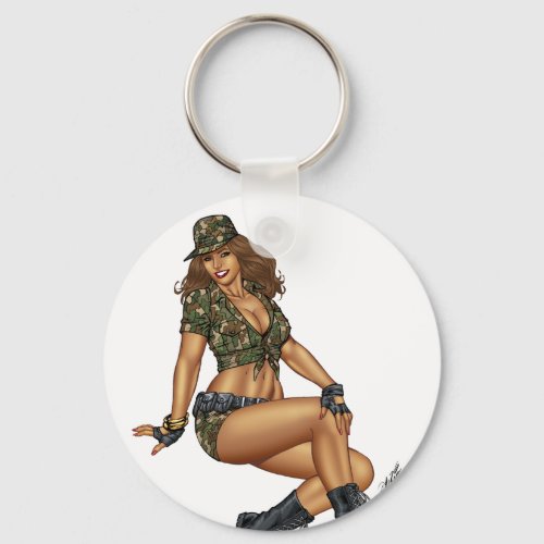 Pinup Girl in Camo by Al Rio Keychain