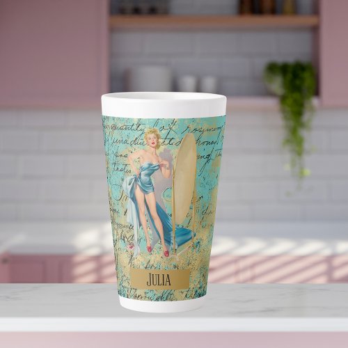 Pinup Girl in Mirror Personalized  Latte Mug
