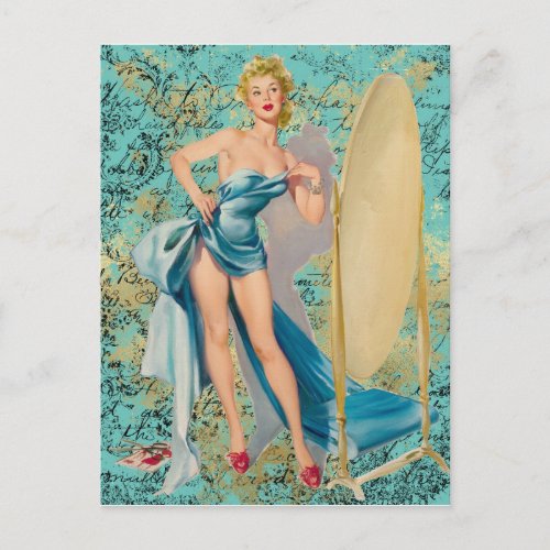 Pinup Girl in Mirror Postcard