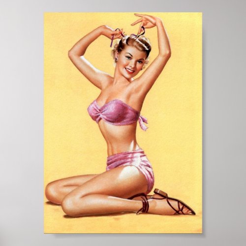 Pinup girl in pink bikini poster