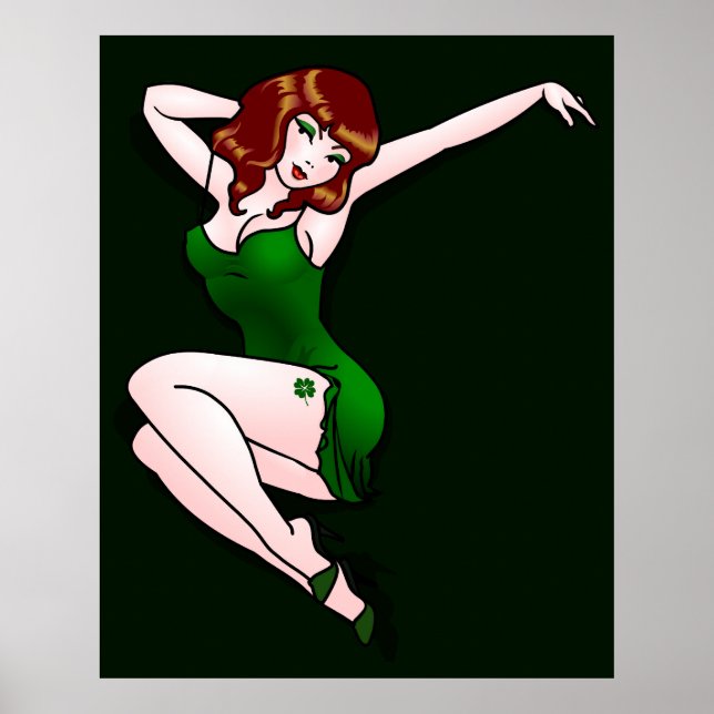 Pinup Girl Poster Lucky Irish Pinup Art Deco Print (Front)