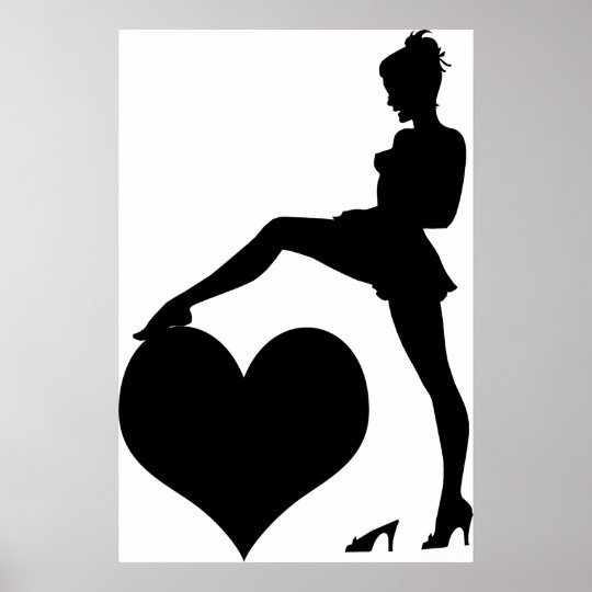 Pinup Girl Stepping On Heart Silhouette Art Poster 1684
