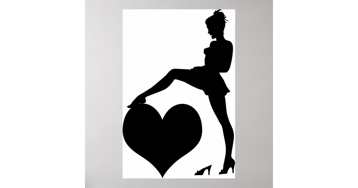 Pinup Girl Stepping On Heart Silhouette Art Poster
