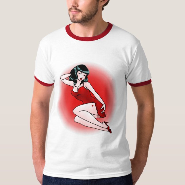 Pinup Girl T-shirt 50s Tattoo Lady T-shirt (Front)
