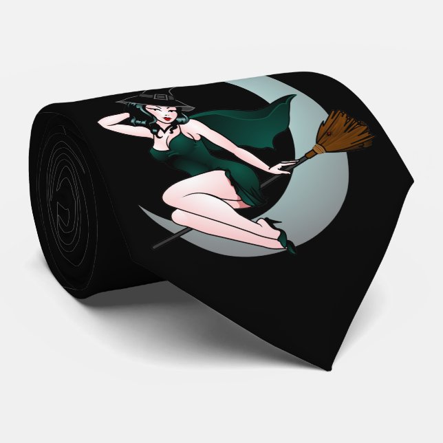 Pinup Girl Tie 50's Witchy Pinup Halloween Necktie (Rolled)