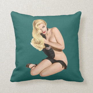 Pinup girl wearing nothing but black gloves heels throw pillow